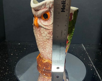 Jarra de cerámica hecha a mano con forma de búho: Jarrón decorativo floral