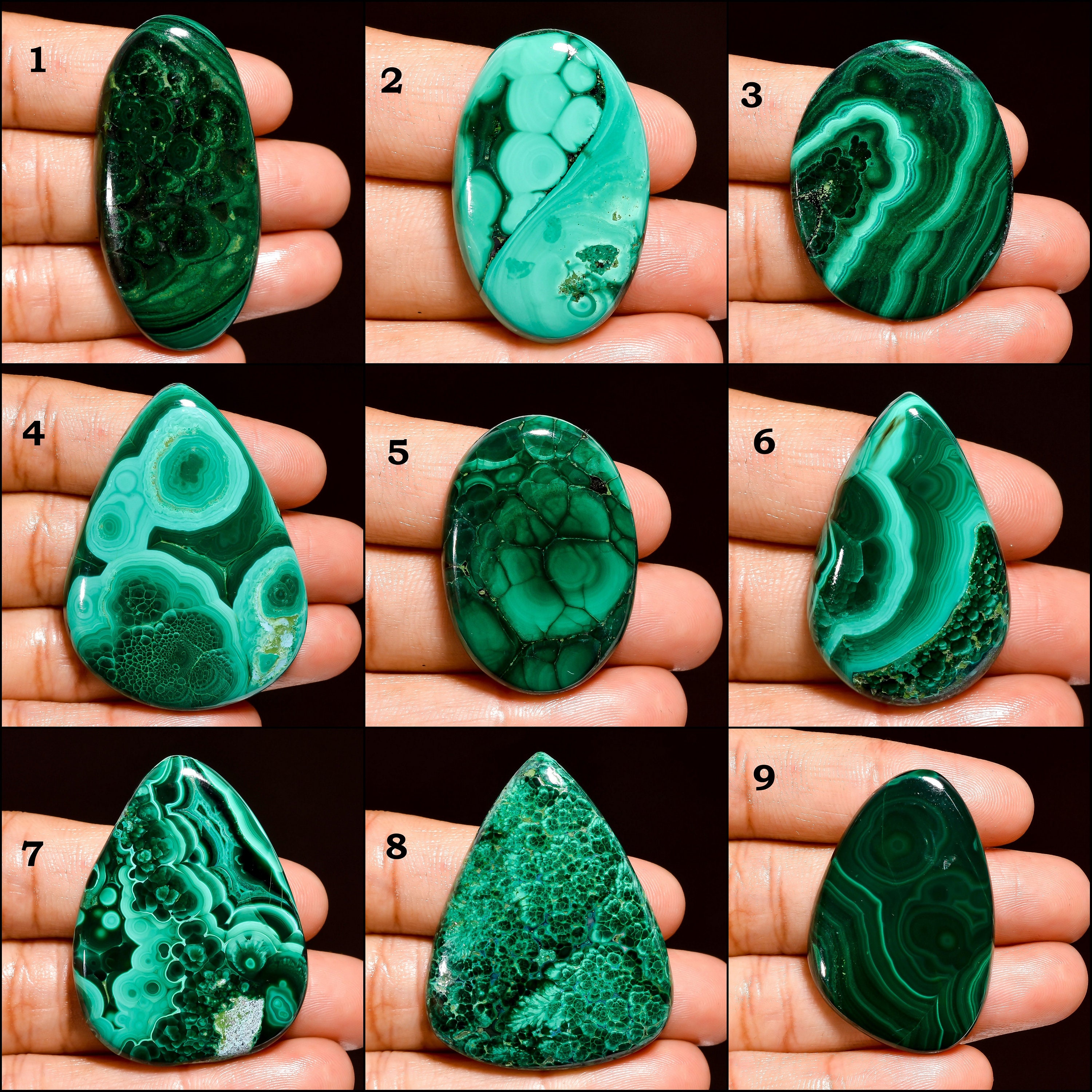 Натуральный зеленый Малахит Gemstone Loose Кабошон, Гладкий зеленый Красивый Малахит Драгоценный камень, Плоская спина Овальный груша Malachite кабошон, Зеленый кабина