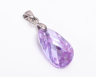 Onefeart White Gold Plated Pendant Necklace for Women Girls Purple Crystal Lightning Shape 45CMx27X10MM