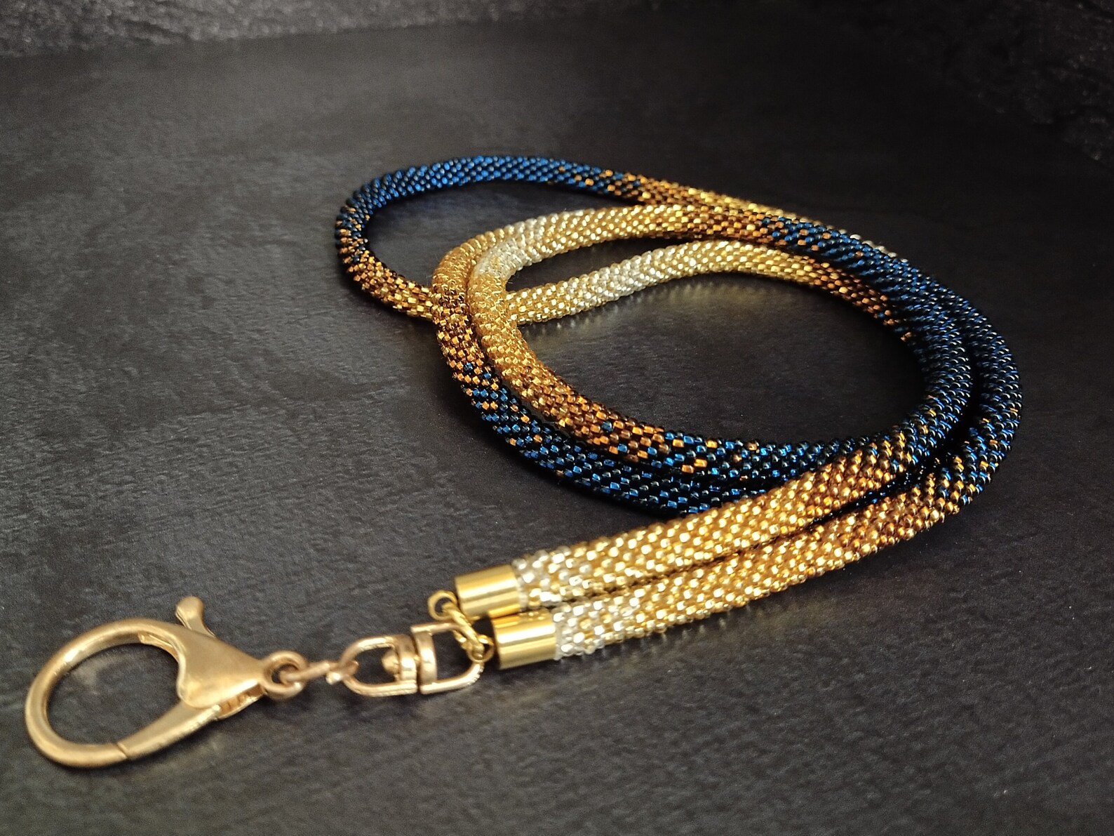 Beaded lanyard Native American id card holder blue denim id Etsy