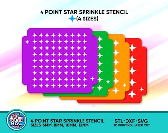 Four Point Star Sprinkle Stencil (4 Sizes). Four Point Star Sprinkles stencil STL File 3D Printing. Cookie sprinkles SVG. Star stencil.
