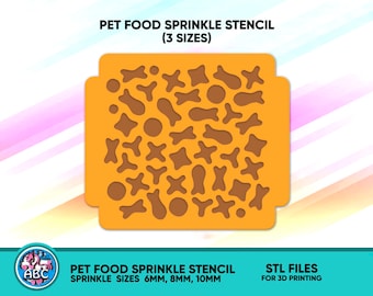 Pochoir pour saupoudrer de nourriture pour animaux de compagnie pour confiseurs. Fichier STL pour impression 3D. 3 tailles.