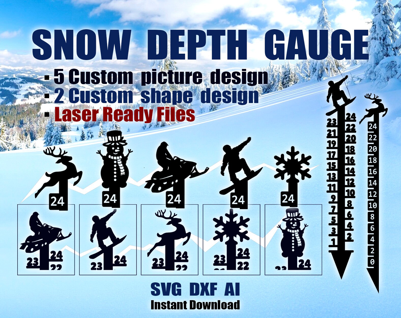 Snow Depth Measuring Gauge SVG Snow Depth Ruler Snowman Dxf Etsy Canada
