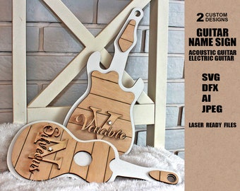 Guitar Cutting Board Initial Sign File, Sign last name, Birthday name sign, Family name wood sign, Name sign for door, Last name sign SVG