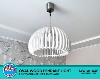 Round Oval Wood Pendant Light, Wood Chandelier, Modern Wood Chandelier, Round Wood Lamp, Lampshade plywood, SVG, DXF, Laser Ready Files