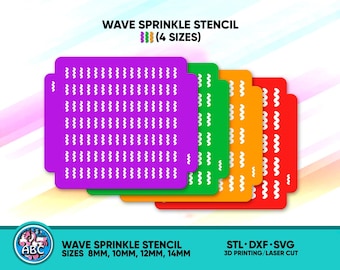 Wave Sprinkle Stencil (4 Sizes) for Confectioners. Zigzag Stencil STL File for 3D Printing. SVG Laser ready Files. DXF Files Ready to Cut.