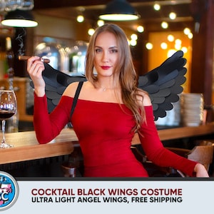 Cocktail Black Angel Wings Kostüm, Party Wings, Black Angel Wings, Halloween Kostüm, Fledermaus Kostüm, Black Wings Kostüm für Fotoshooting