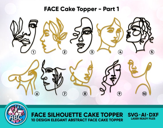 Lady Line Art face cake plaque Part 1, A pack of face toppers, Line Art  Woman Bundle Cake Topper, Cake topper svg, Laser cut file topper SVG