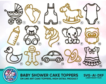 Baby Line Art Cake Topper, Baby Stuff Cake Topper, Baby Shower Cake Topper, Baby Cake Plaque, Front of cake sign, Laser cut file topper SVG