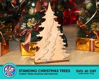 Standing Christmas Trees, Christmas silhouette, forest tree decoration, Trees window decoration, Pine Tree, glowforge, Laser cut file SVG