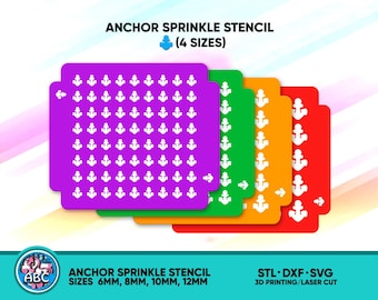 Anchor Sprinkle Stencil (4 Sizes) for Confectioners. Anchor STL File for 3D Printing. SVG Laser ready Files. DXF Files Ready to Cut.