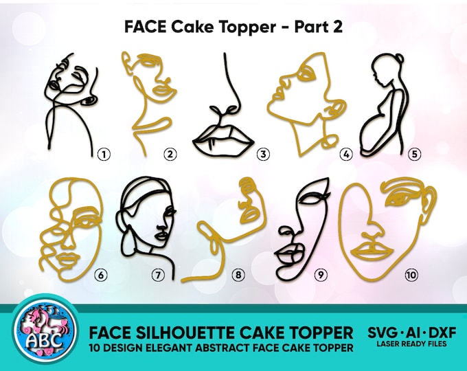 Line Character Topper 06 Line Art Woman Cake Topper Svg, Face Silhouette, Lady Face One Line ...