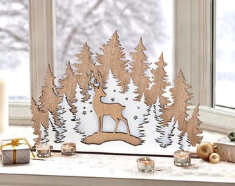 Standing Holiday Trees, Deer in the forest, Interchangeable Christmas Scene, Deer SVG File, Christmas forest decor, Christmas Reindeer Scene