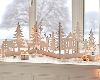 Standing Holiday Trees Centerpiece, Christmas silhouette magic forest decoration, Trees window decoration, glowforge, cut file SVG