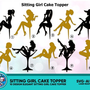 Sitting Girl Cake Topper, Sitting Lady Silhouette Cake Topper SVG, Topper for Girl, Woman Silhouette Cake Topper, Happy Birthday Cake Topper