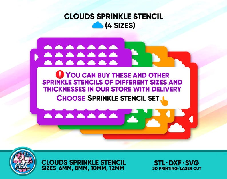 Sprinkle Cloud Clouds Sprinkle Stencil (4 Sizes) for Confectioners. STL File for 3D ...