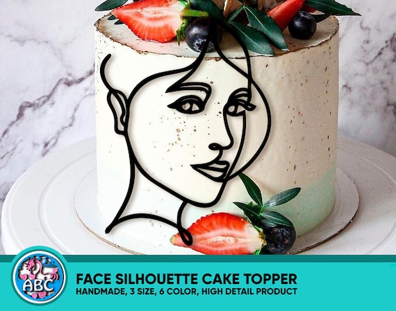 Lady Line Art Face Cake Topper, Line Art Woman Cake Topper