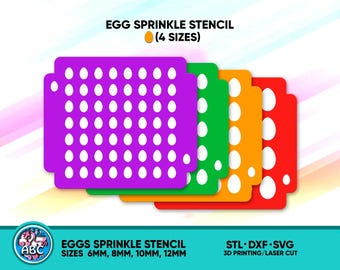 Easter Egg Sprinkle Stencil (4 Sizes) for Confectioners. Easter Eggs SVG Laser Cut File. STL File for 3D Print. DXF Files Ready to Cut.