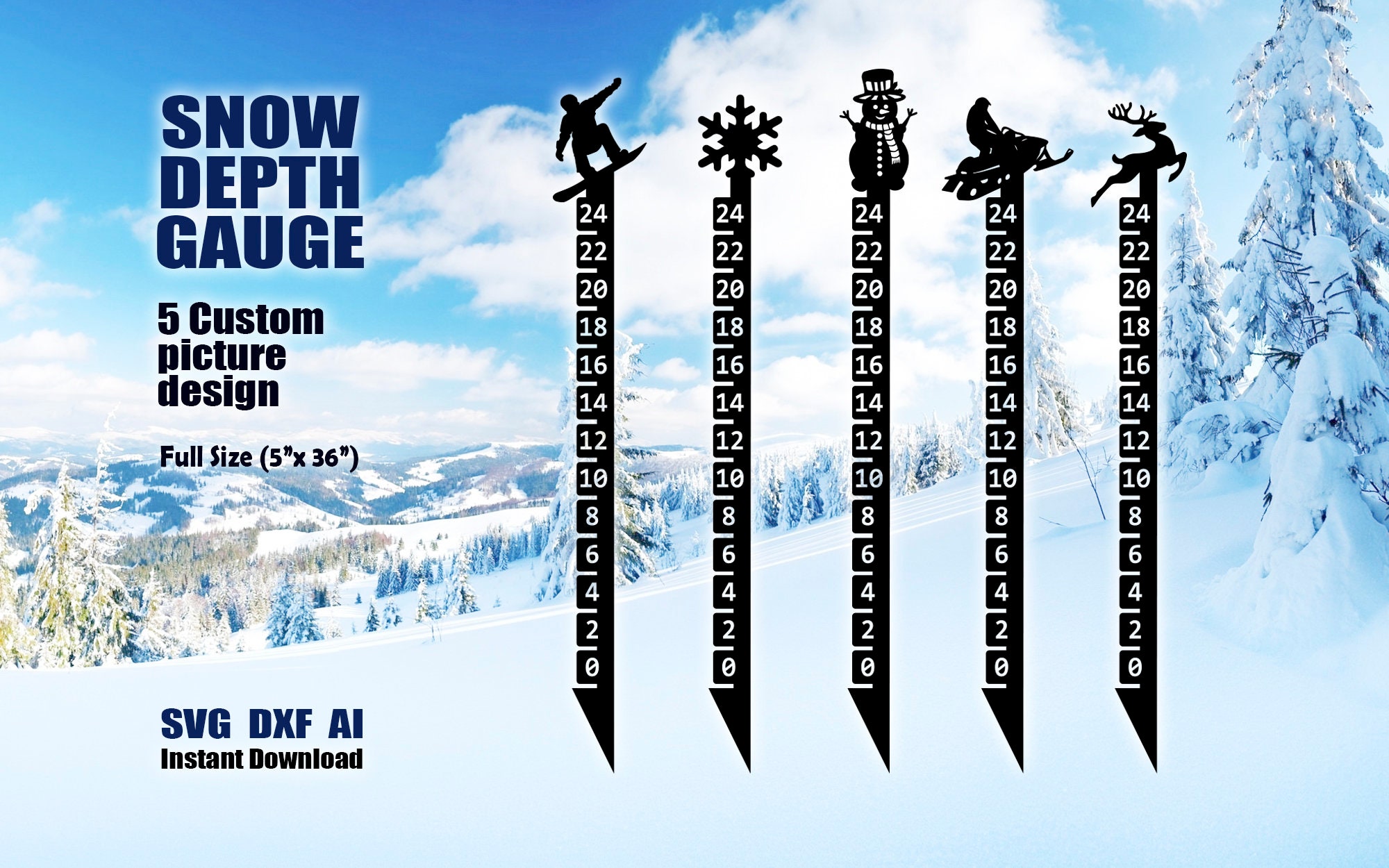 Snow Depth Measuring Gauge SVG Snow Depth Ruler Snowman Dxf - Etsy Canada