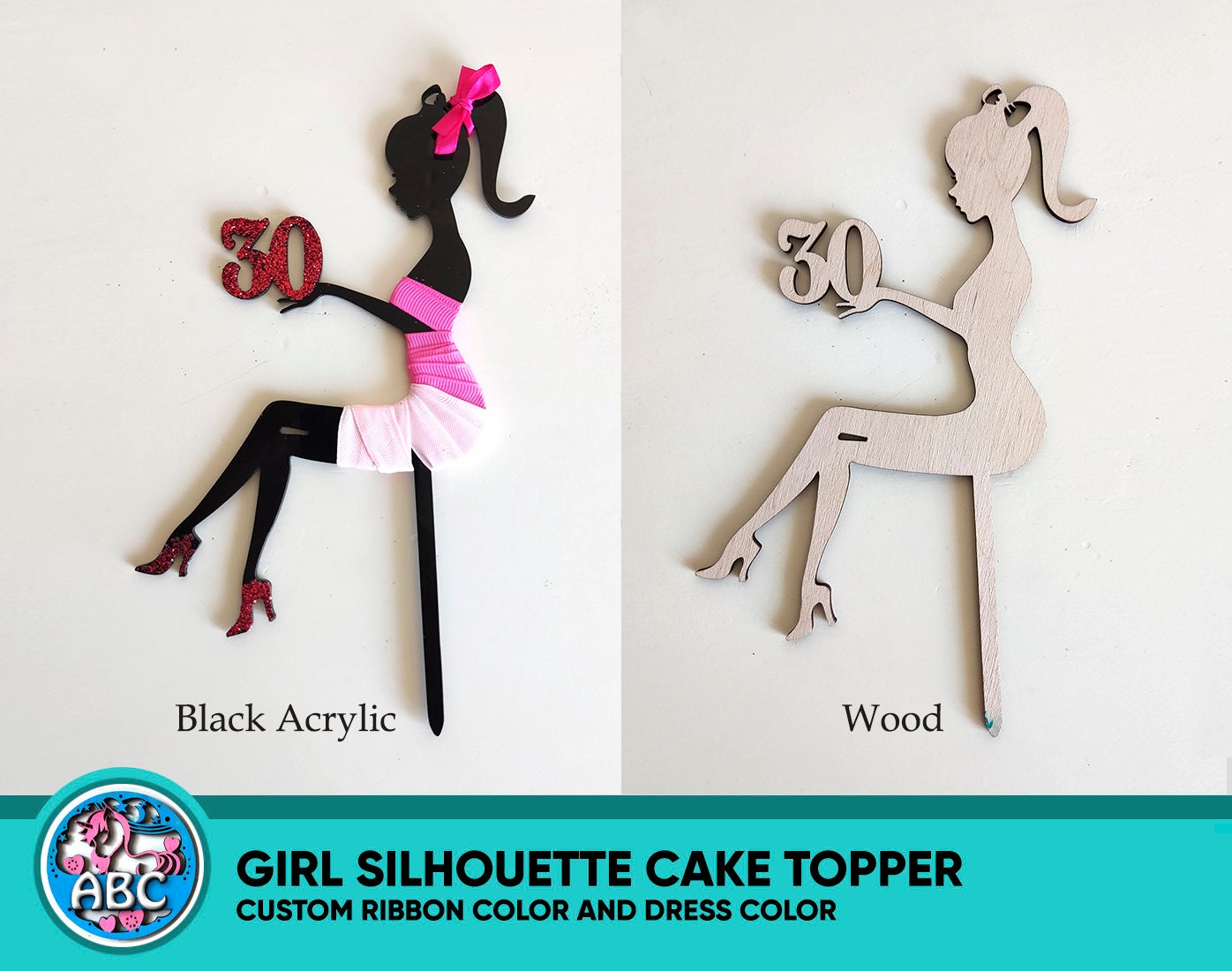 Cake Topper Girl Silhouette, Happy Birthday Cake Topper, 50th Birthday