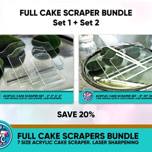 Lot de grattoirs à gâteau entièrement en acrylique 3 en 1, plus un ensemble de tailles 4 en 1, lisseur à gâteau, lisseur à fondant pour glaçage, ustensiles de cuisson