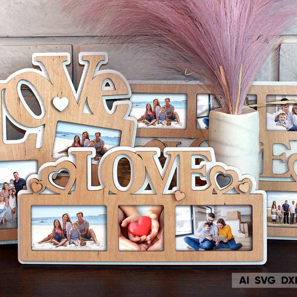 Love Photo Frame Picture Heart Decorated Frame. Anniversary, Wedding, Valentines Birthday, Girlfriend Gift, Romantic frame, cut file SVG