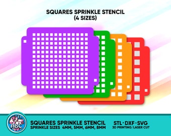 Squares Sprinkle Stencil (4 Sizes) for Confectioners. Squares Stencil STL File for 3D Printing. Squares Sprinkle SVG, DXF Laser Ready Files