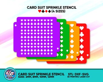 Card Suit Sprinkle Stencil (4 Sizes), Spade Sprinkle Stencil, Hearts, Star Sprinkle Stencil. SVG Laser ready Files. DXF Files Ready to Cut.