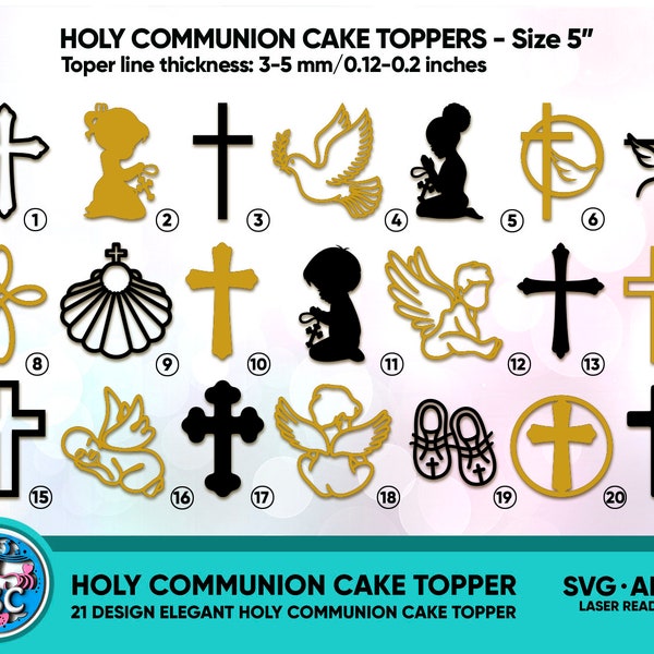 Holy Communion Cake Topper, Baptism Cake Topper SVG, God Bless Cake Topper, Cross Cake Topper, First Communion topper, Line art cake topper