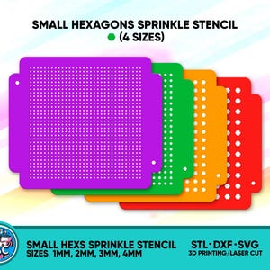 Liten hexagonal ströschablon (4 storlekar) för konditorer. STL-fil för 3D-utskrift. SVG-laserklara filer. DXF-filer klara att skäras.