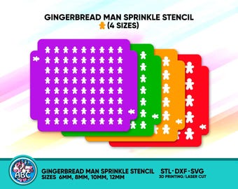 Gingerbread Man-strooisjabloon (4 maten) voor banketbakkers. SVG-laserklare bestanden. DXF-bestanden om te knippen