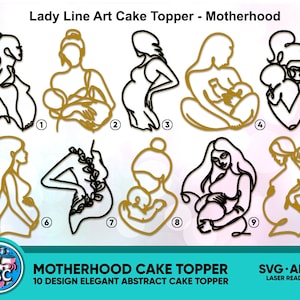 Lady Line Art cake plaque Motherhood, The Mummy to Be Topper, Baby shower topper, Pregnant Woman Cake Topper cut file, laser cut topper SVG