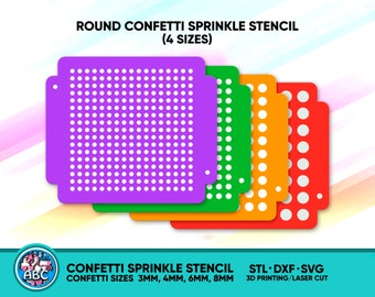 Round Confetti Sprinkle Stencil (4 Sizes) for Confectioners. STL File for 3D Printing. SVG, DXF Laser Ready Files