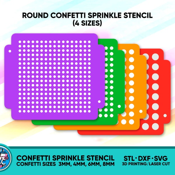 Round Confetti Sprinkle Stencil (4 Sizes) for Confectioners. STL File for 3D Printing. SVG, DXF Laser Ready Files