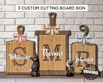 Custom Cutting Board Initial Sign SVG, Initial Monogram Display Cutting Board, Personalized Gift For Her, Thanksgiving Home Decor SVG sign