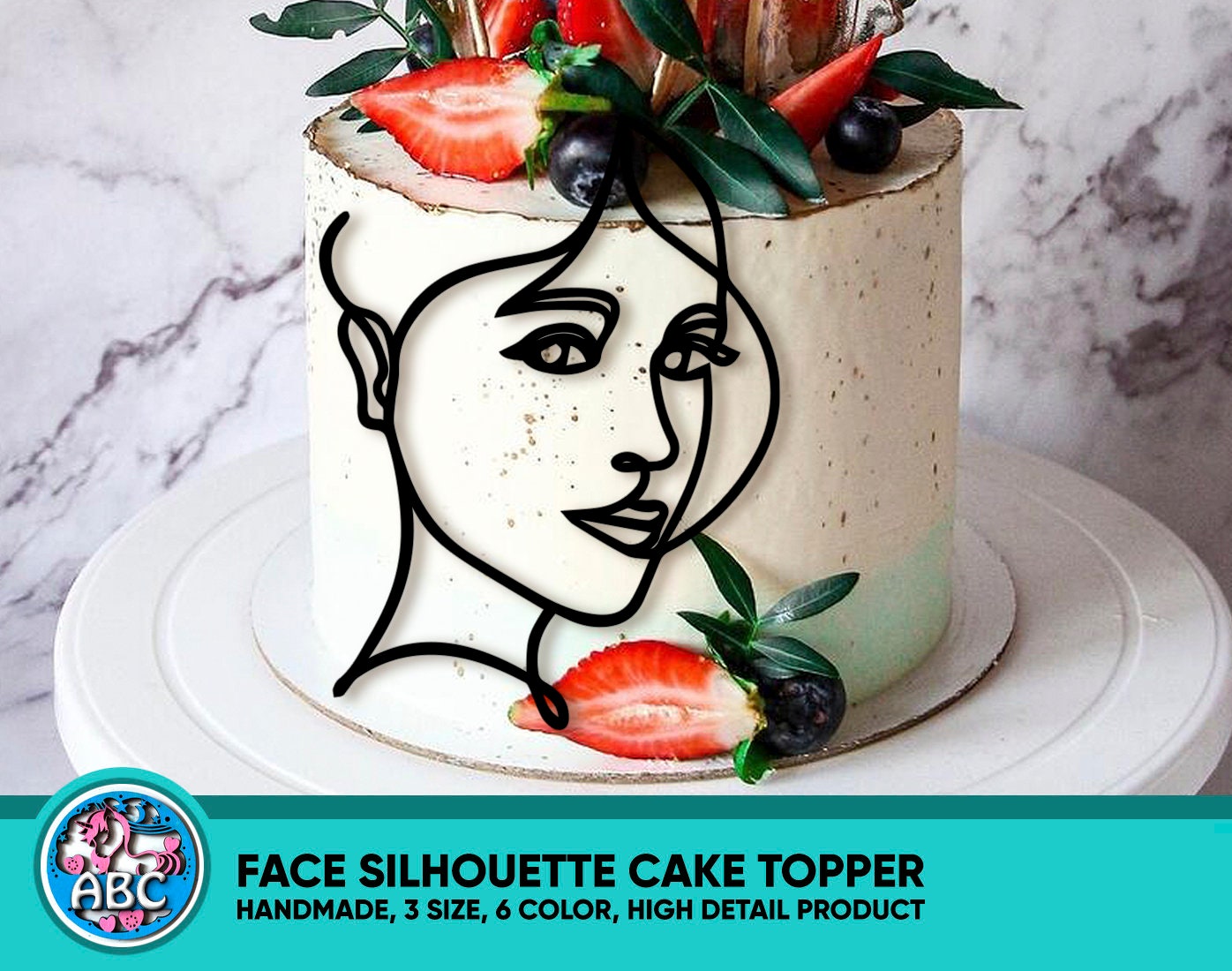 Lady Line Art Face Cake Topper, Line Art Woman Cake Topper, Abstract