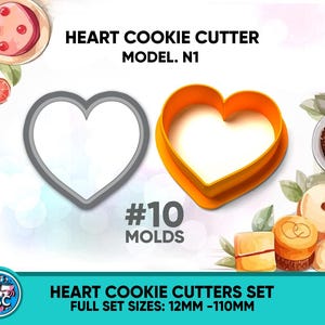 Heart Cookie Cutter Set, 3D Printed Cookie Cutters, Heart Fondant Cutter and Heart Clay Cutter, Assorted Heart Shapes, Valentine's Day Heart