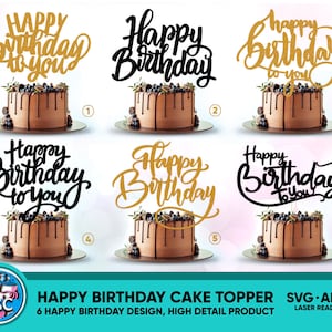 Happy Birthday Cake Topper SVG, Cake topper laser cut, Bundle Custom Cake Topper svg, Wedding Cake Topper, Happy Birthday, Cake Topper DXF