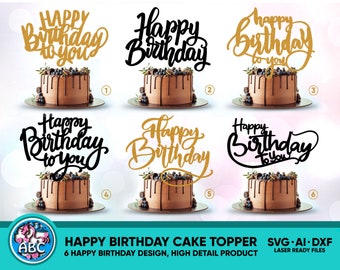 Happy Birthday Cake Topper SVG, Cake topper laser cut, Bundle Custom Cake Topper svg, Wedding Cake Topper, Happy Birthday, Cake Topper DXF