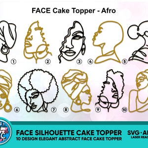 Lady Line Art face cake plaque African, Line Art Black Woman Cake Topper, Afro Face sake toppers, Cake topper svg, laser cut file topper SVG