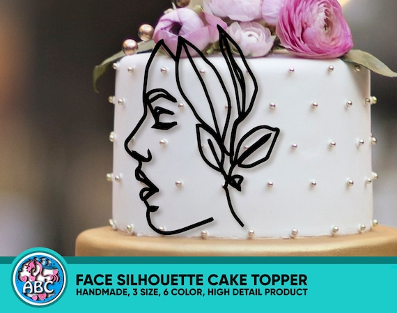 Lady Face Silhouette Cake Topper, Birthday Girl Cake Topper, Art