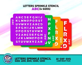 Letters (A-Z) Sprinkle Stencil (4 Sizes) for Confectioners. SVG Laser ready Files. DXF Files to Cut.