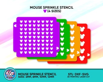 Mouse Sprinkle Stencil (4 Sizes) for Confectioners. Mouse STL File for 3D Printing. Mouse SVG Laser ready Files. DXF Files Ready to Cut.