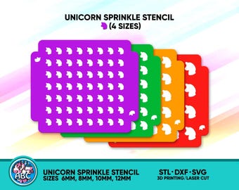 Unicorn Sprinkle Stencil (4 Sizes) for Confectioners. Horse Stencil STL File for 3D Printing. SVG Laser ready Files. DXF Files Ready to Cut.