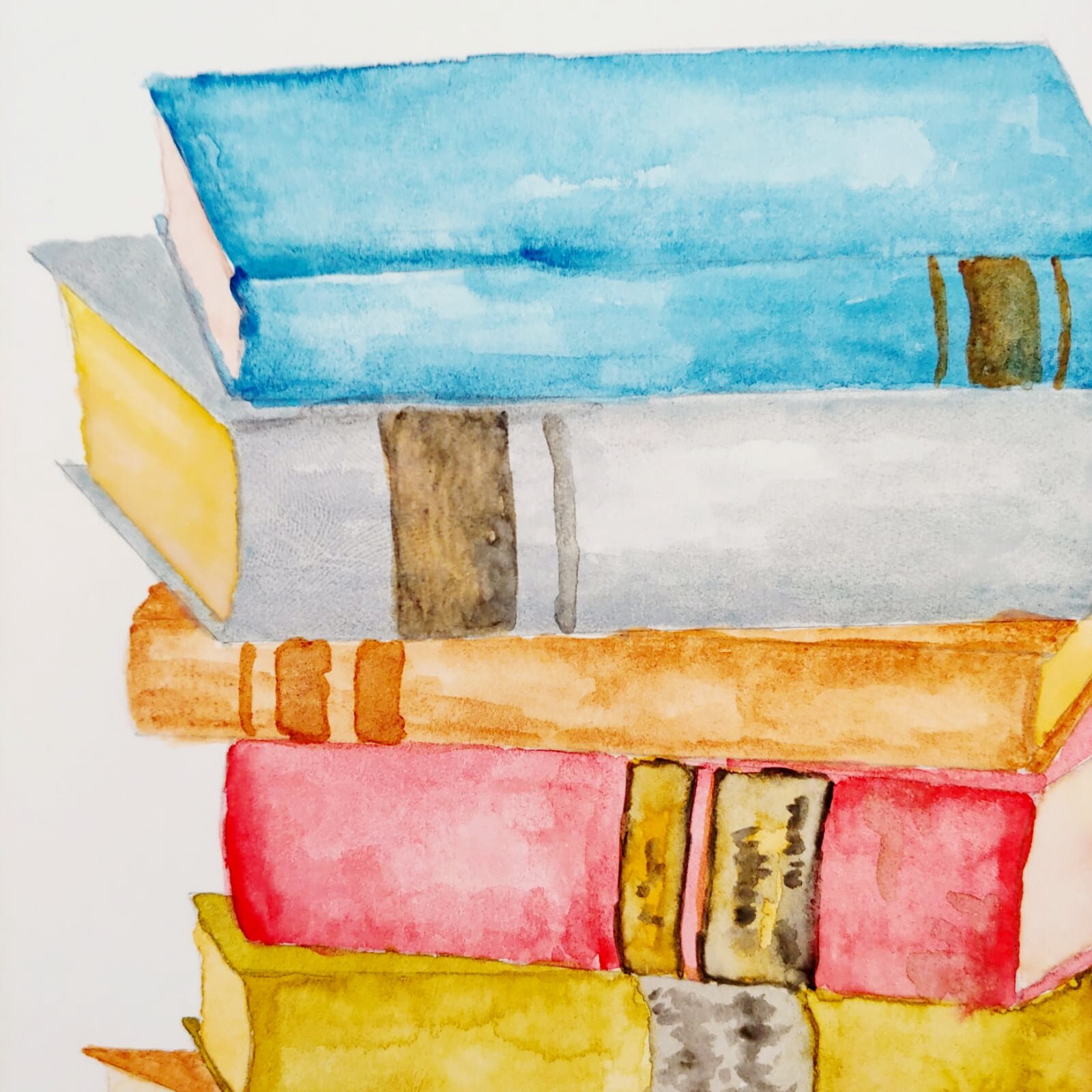 Original Watercolor Book Painting Watercolor Book Stack Etsy