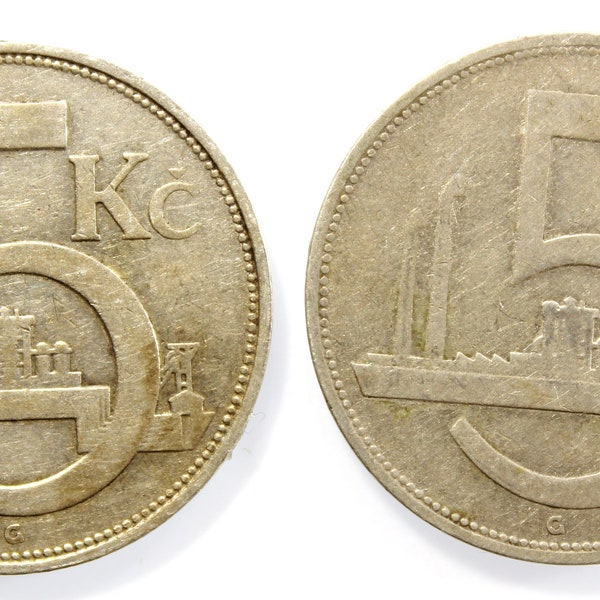 Silver / Ag coin - 5 Kč - 5 Czechoslovak crowns, The First Republic - Czechoslovak Republic 1928, 1929