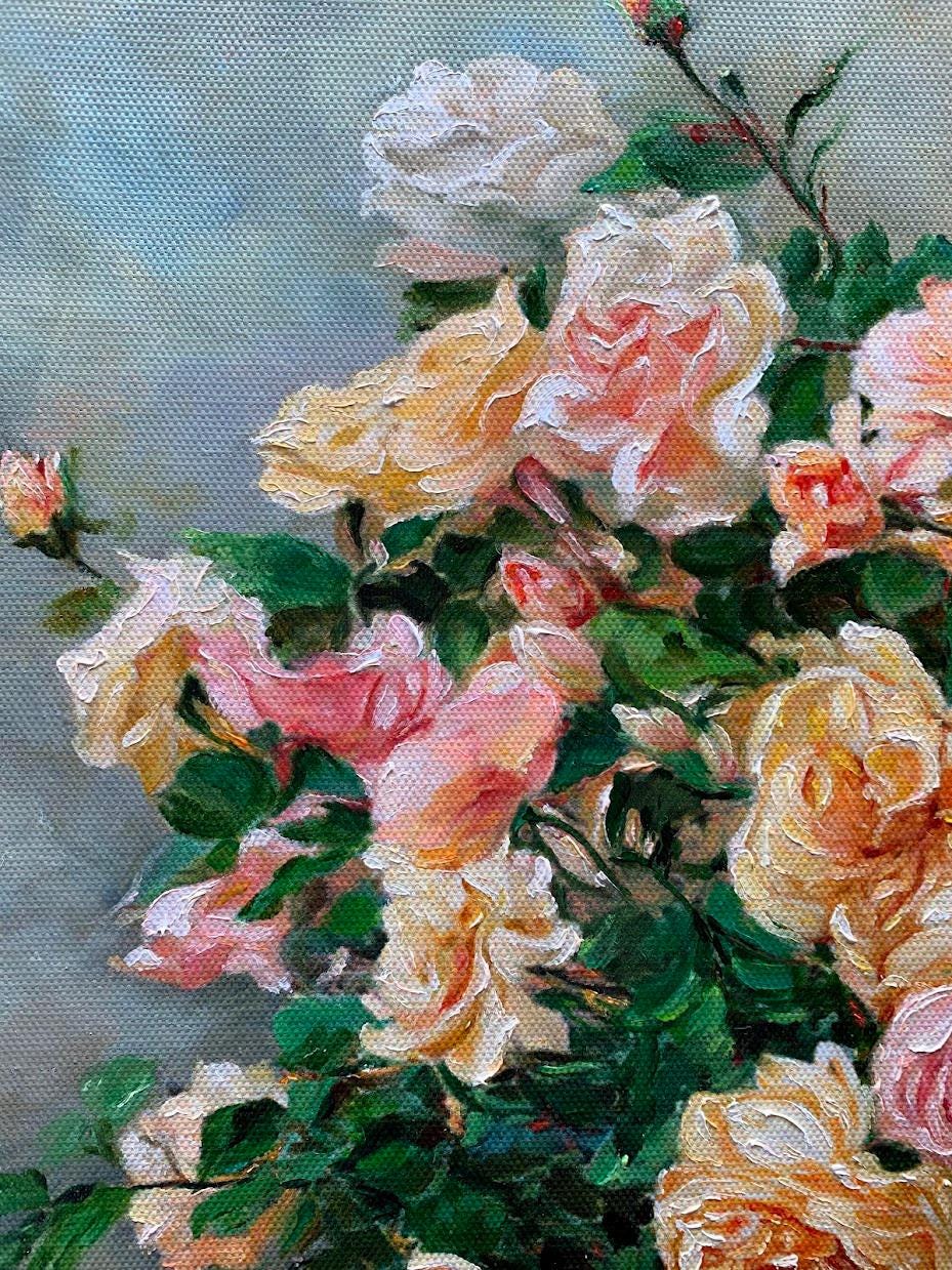 中国の花瓶に描かれたバラの油絵：花の静物画 - Etsy 日本