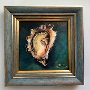 Delicate Oyster Shell: Small Oil Painting on Canvas, oysters, oil painting, oysters art