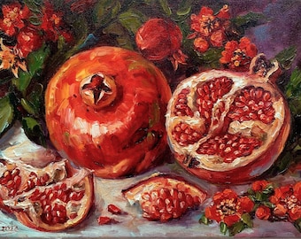 Pomegranate fruit, oil painting, Vibrant Oil Painting - Small Canvas Art, pomegranate painting, Oil painting original