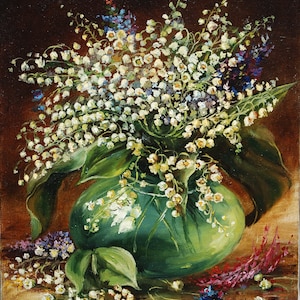 Lilies of the Valley Oil Painting: Floral Still Life Canvas Art